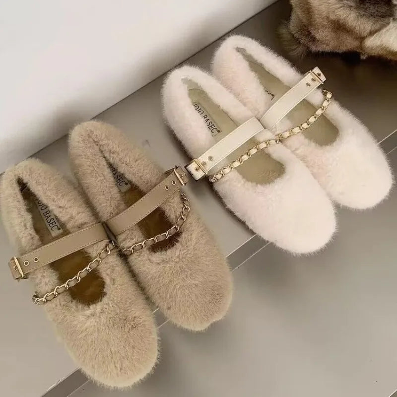 Chic Mary Jane Fur Ballerinor