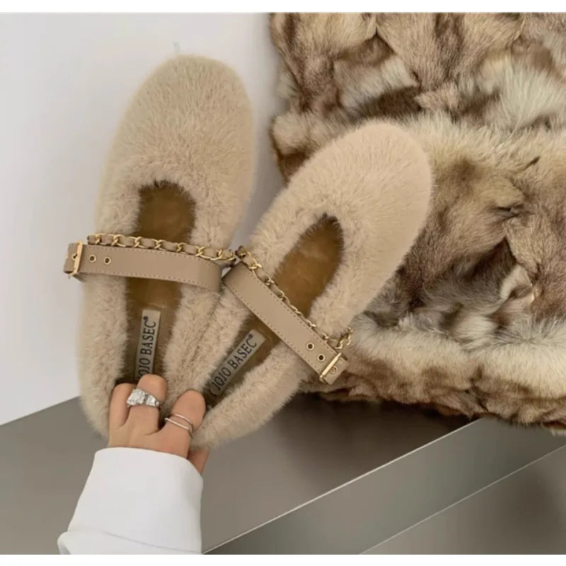Chic Mary Jane Fur Ballerinor