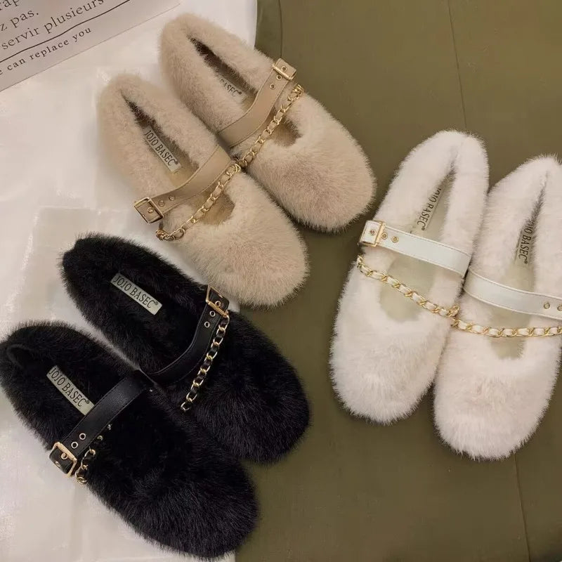 Chic Mary Jane Fur Ballerinor